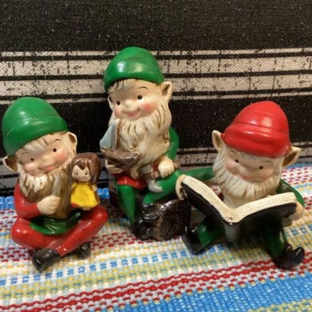 Vintage Home Interiors Homco Ceramic Christmas Elves Set of 3 #5205 1980s